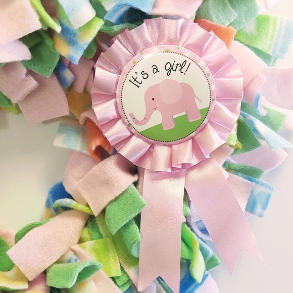 Hand Crafted Baby Girl Heart Shape Fleece Pink Green Multi Fabric Rag Wreath 16" - Picture 2 of 8